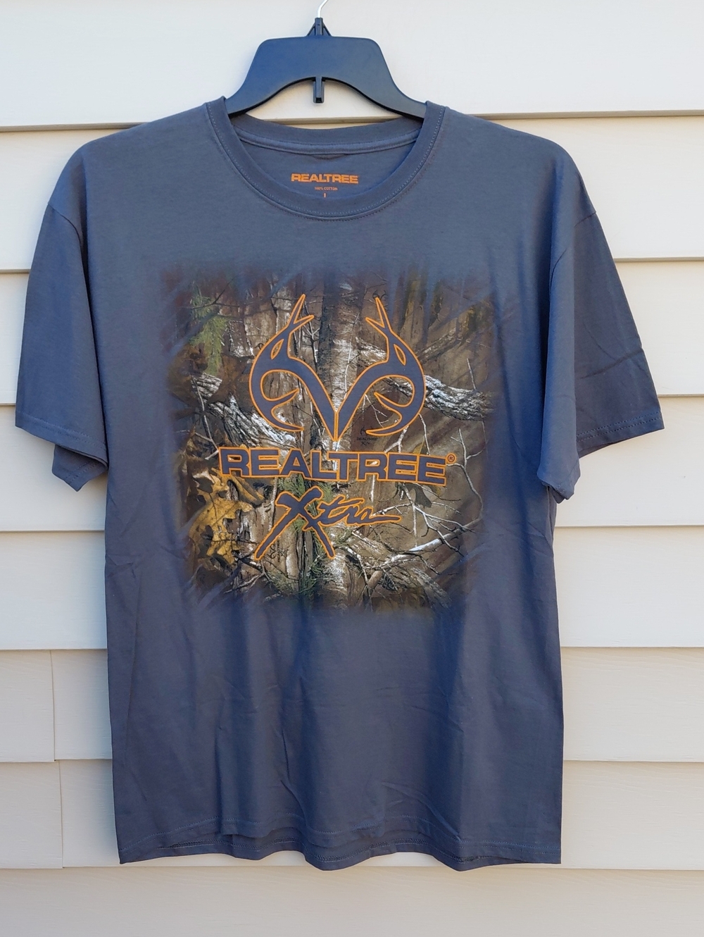 REALTREE Xtra  Men's Gray Camouflage Deer Antlers Tee Shirt  Size Large